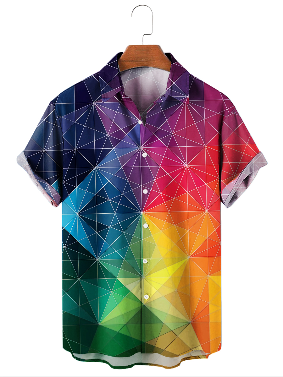 Men's Hawaiian Shirts Rainbow Geometry Print Easy Care Aloha Shirts