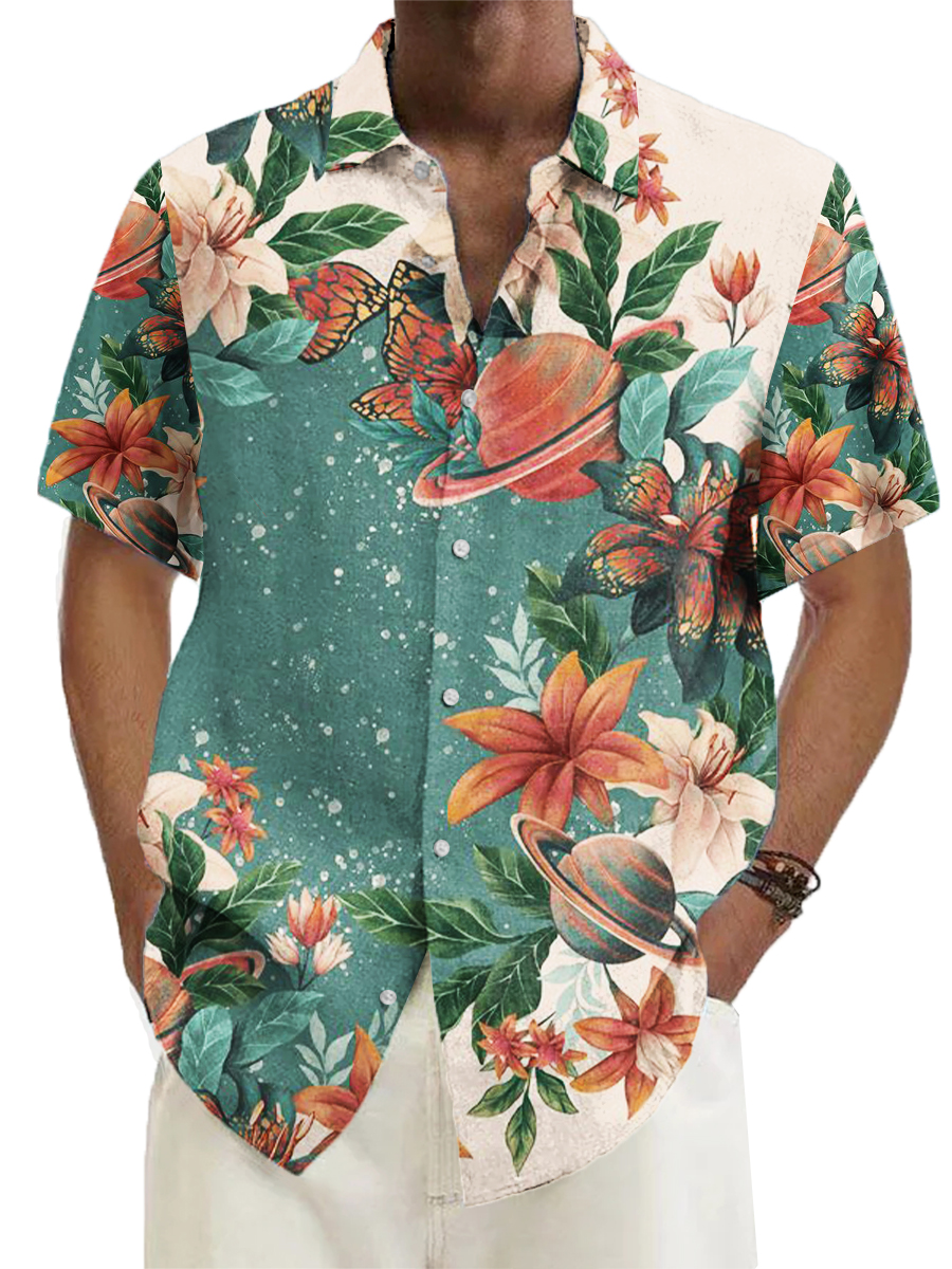 Men's Hawaiian Shirts Colorblock Floral Aloha Shirts