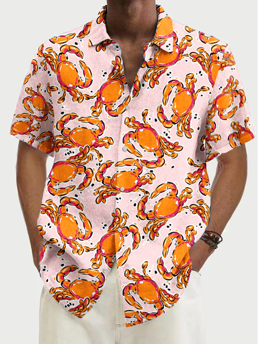 Men's Hawaiian Tropical Crab Pattern Aloha Shirts