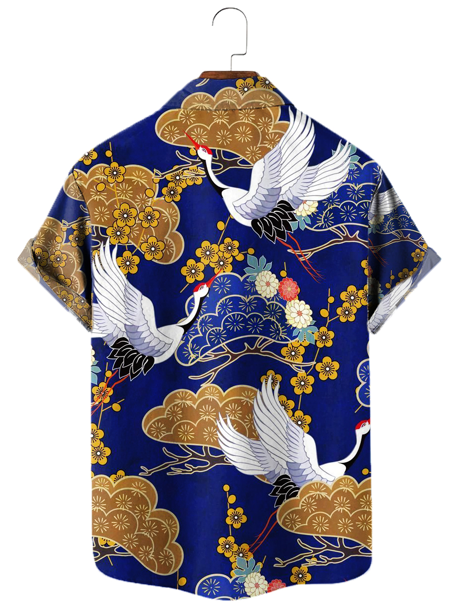 Men's Hawaiian Shirts Art Crane Print Aloha Shirts