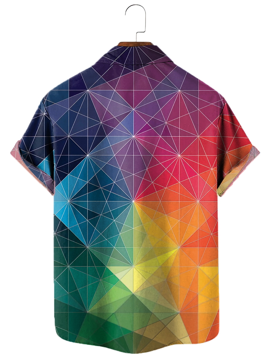 Men's Hawaiian Shirts Rainbow Geometry Print Easy Care Aloha Shirts