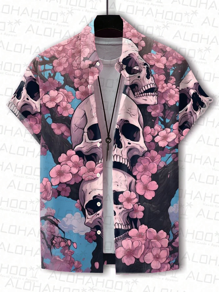 Sakura Skull Short-Sleeved Hawaiian Shirt