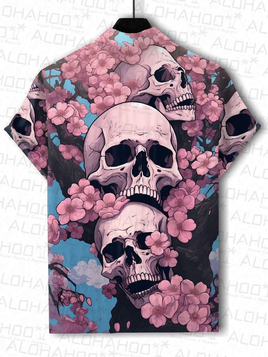Sakura Skull Short-Sleeved Hawaiian Shirt