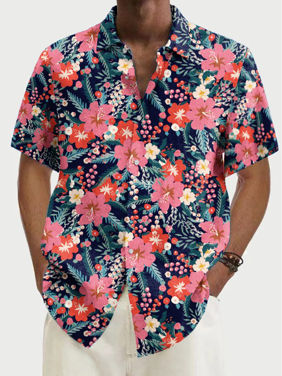 Men's Hawaiian Tropical Floral Pattern Aloha Shirts