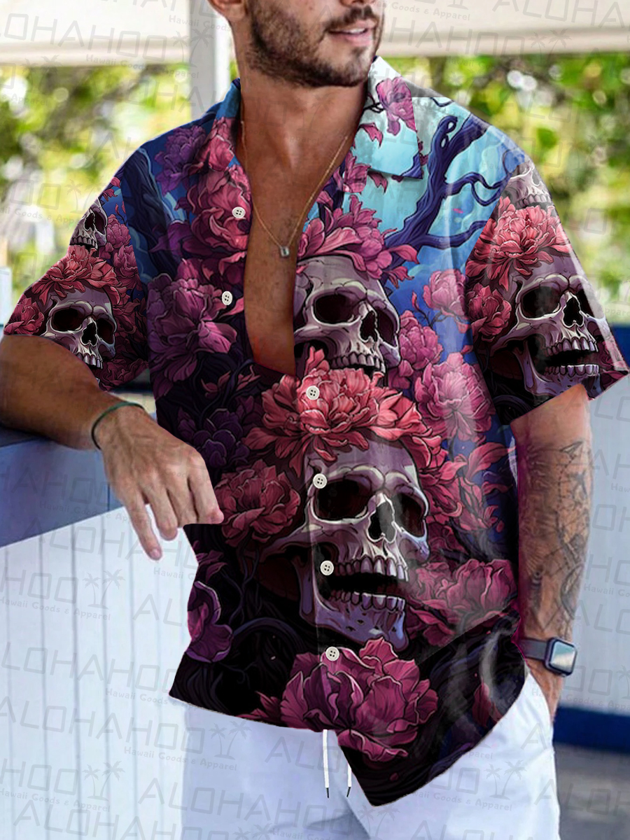 Vintage Skull Short-Sleeved Hawaiian Shirt