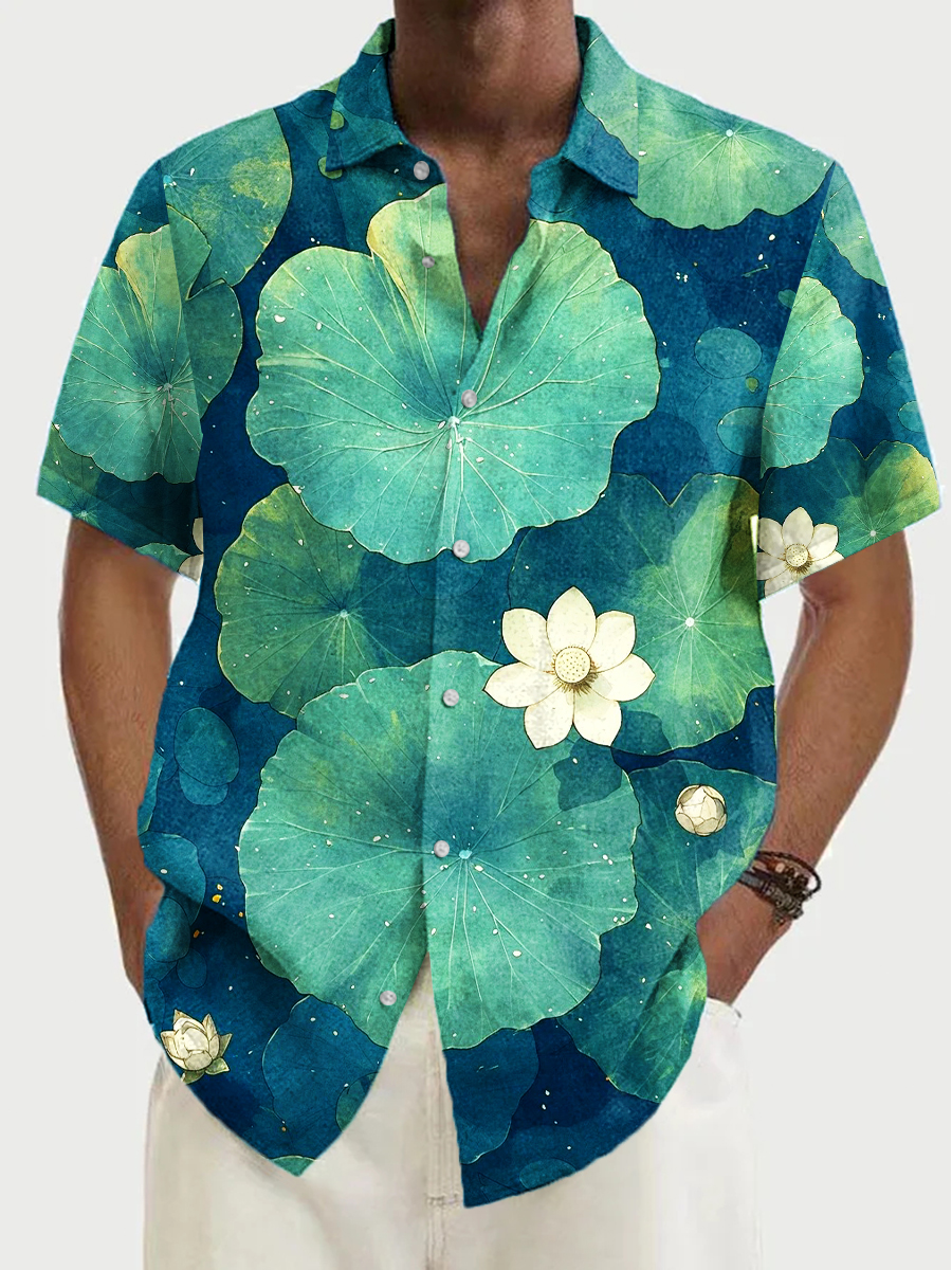 Men's Hawaiian Shirt Lotus Leaf Art Plus Size Shirts