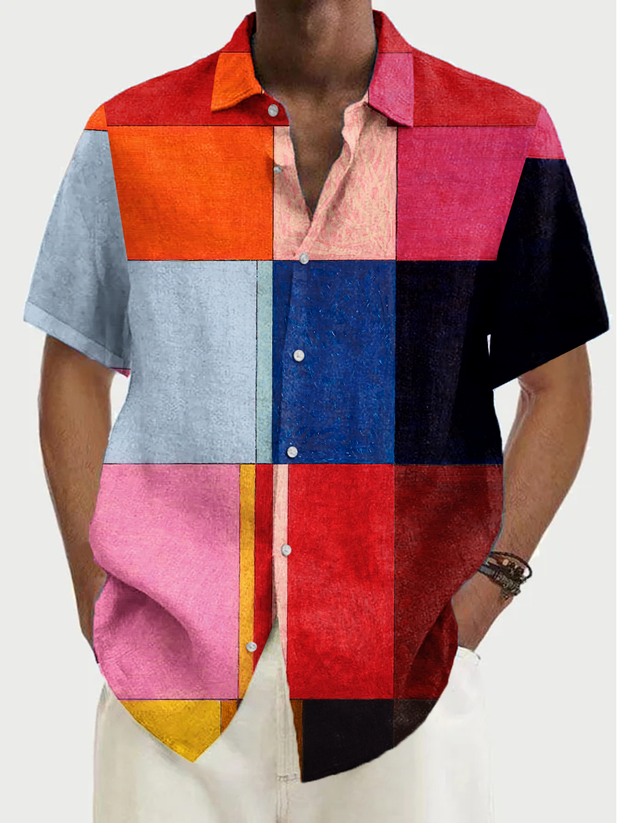 Men's Hawaiian Shirt Retro Colorblock Art Plus Size Shirts