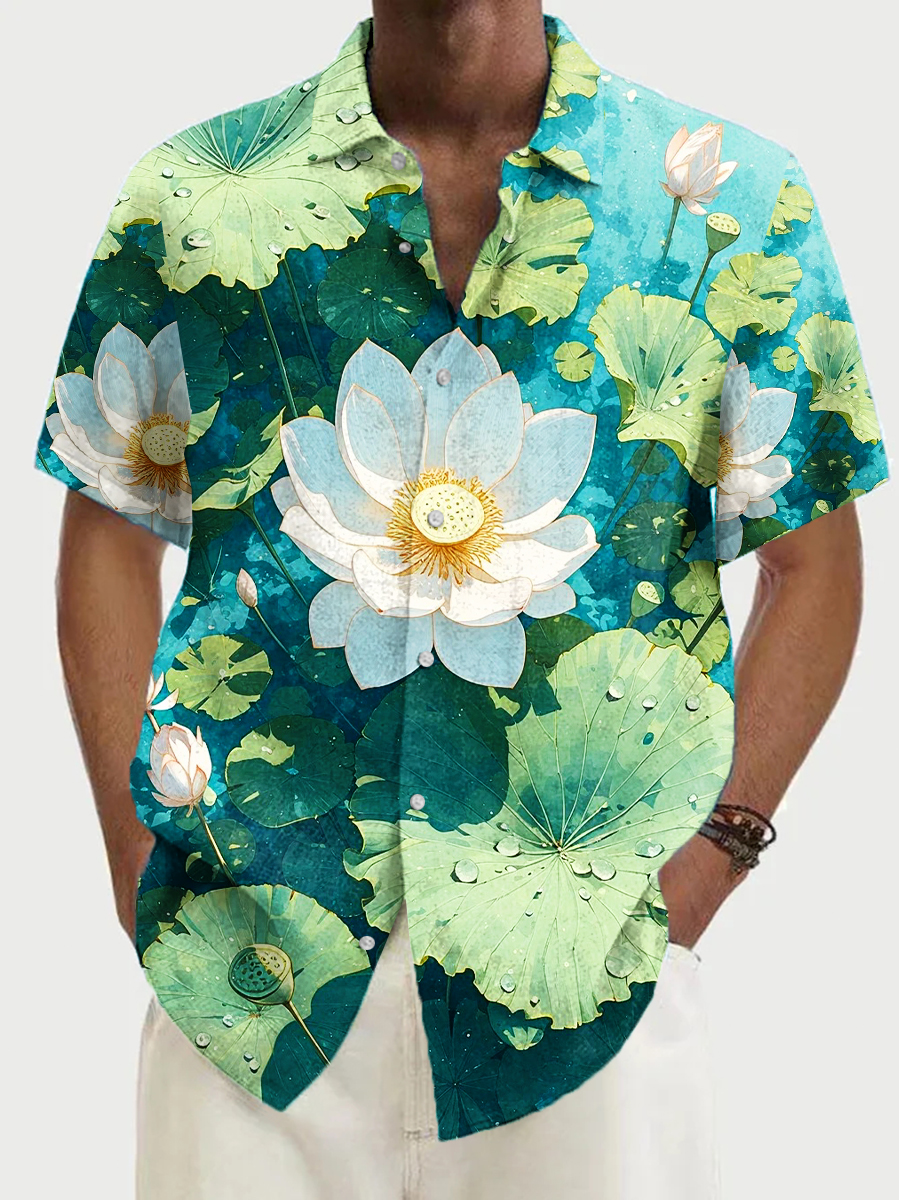 Men's Hawaiian Shirt Lotus Art Plus Size Shirts