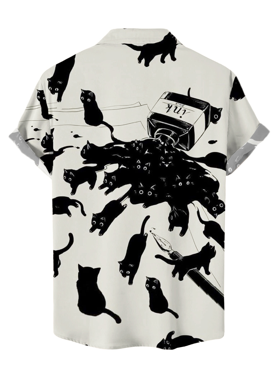 Men's Hawaiian Shirt Milk Cats Print Beach Easy Care Short Sleeve Shirt