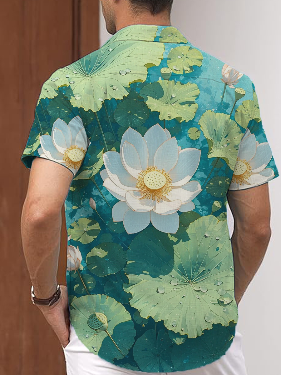 Men's Hawaiian Shirt Lotus Art Plus Size Shirts