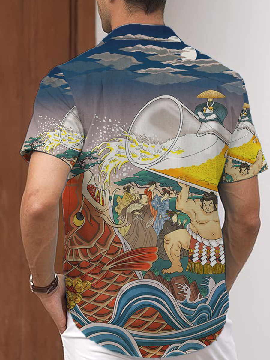 Men's Hawaiian Shirt Koi Drinking Beer Art Plus Size Shirts