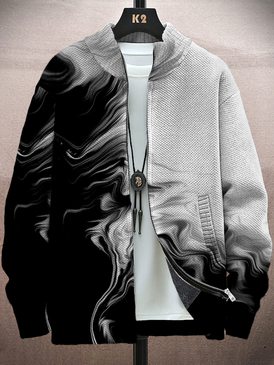 Men's Jacket Art Smoke Print Long-Sleeved Zip Cardigan Jacket