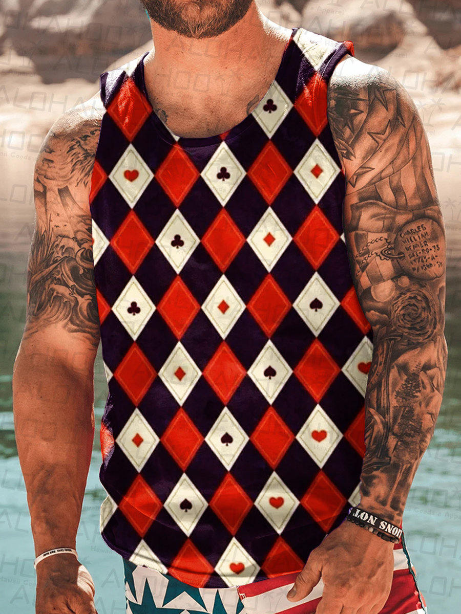 Men's Poker Print Tank Top Muscle Tee