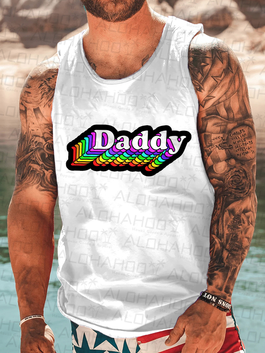 Men's Tank Top Pride Daddy Print Crew Neck Tank T-Shirt Muscle Tee