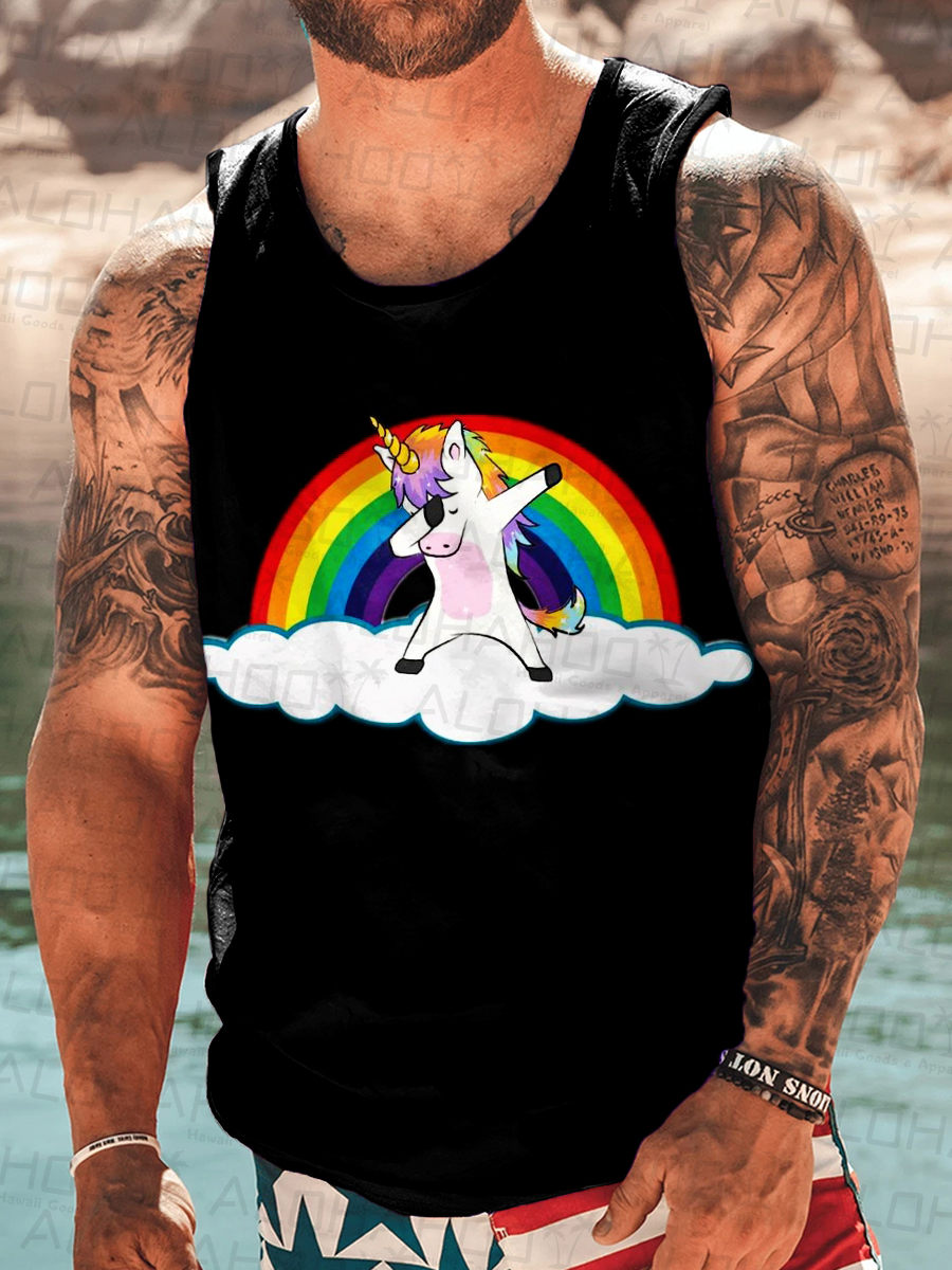 Men's Tank Top Pride Rainbow Unicorn Print Crew Neck Tank T-Shirt Muscle Tee