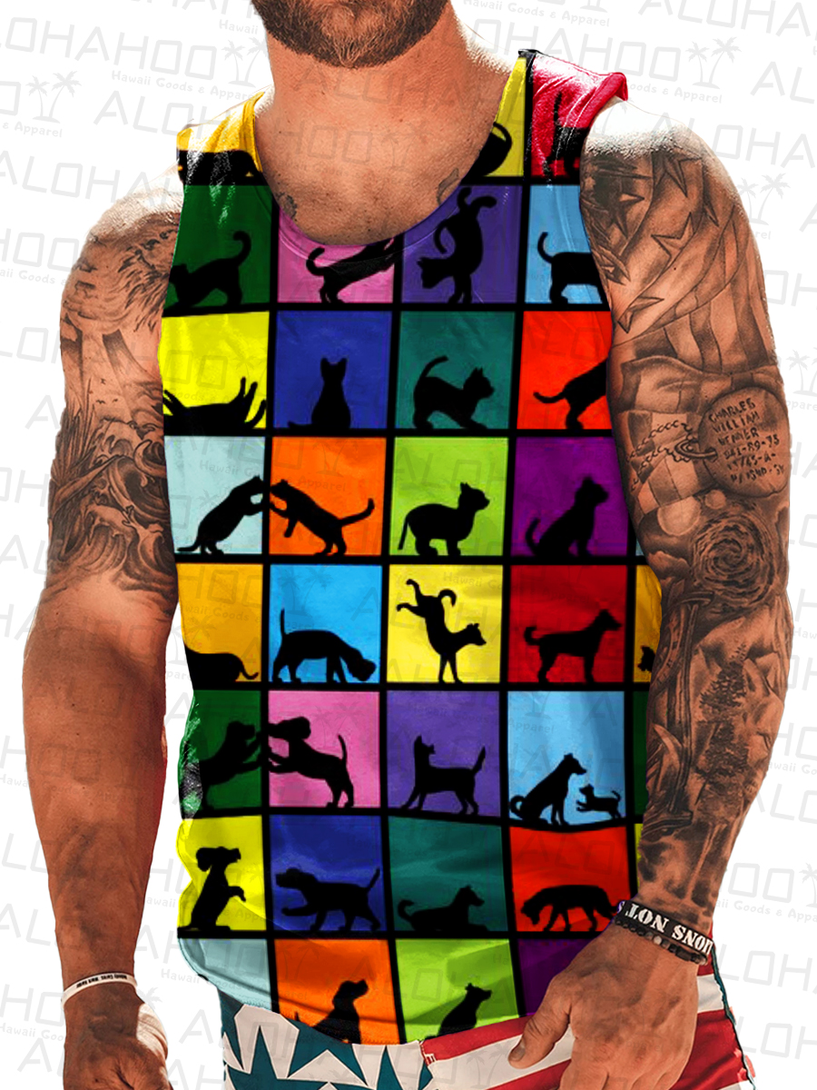 Men's Animal Plaid Print Tank Top Muscle Tee