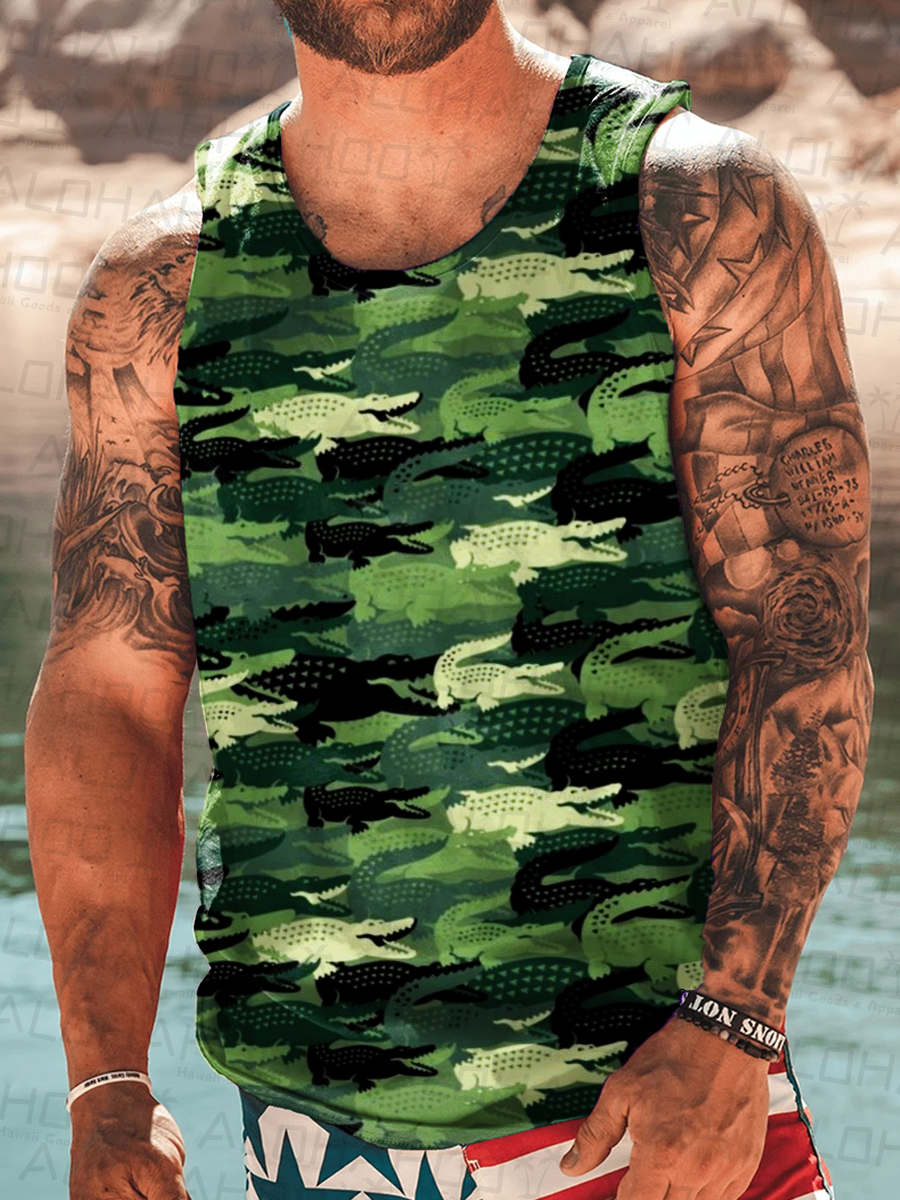 Men's Camouflage Crocodile Print Tank Top Muscle Tee