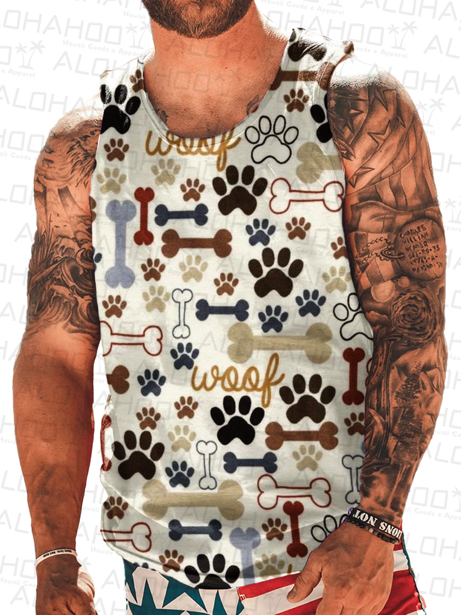 Men's Dog Paw Print Tank Top Muscle Tee
