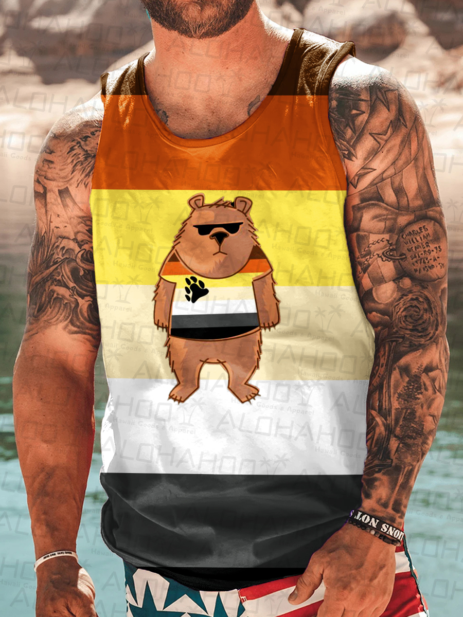 Men's Tank Top Pride Bear Print Crew Neck Tank T-Shirt Muscle Tee