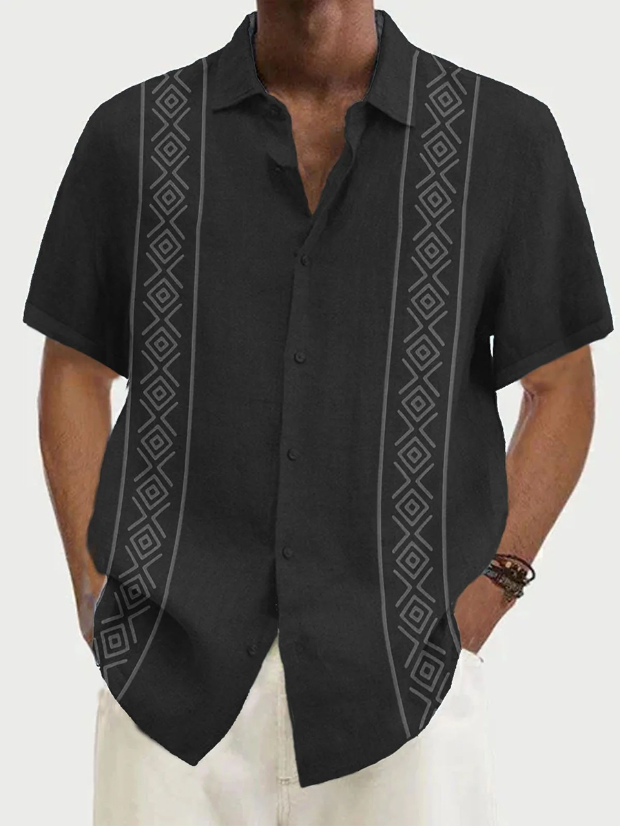 Men's Cotton-Linen Shirts Casual Stripes Lightweight Hawaiian Shirts