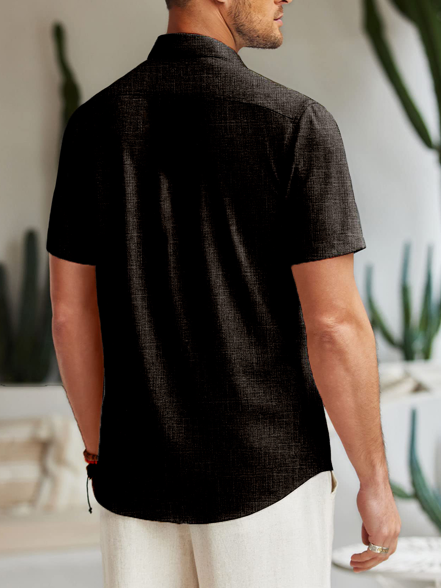 Men's Cotton-Linen Shirts Casual Stripes Lightweight Hawaiian Shirts