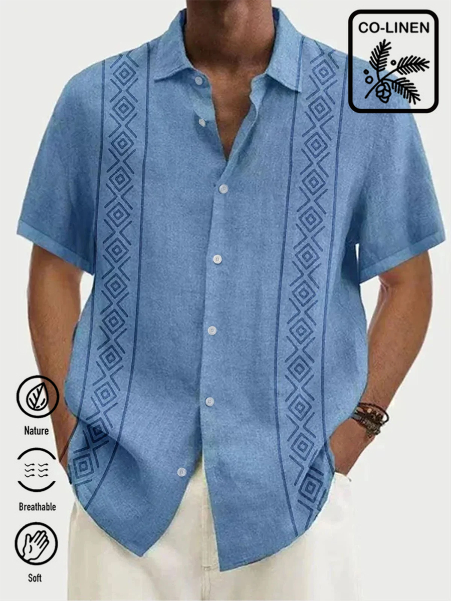 Men's Cotton-Linen Shirts Casual Stripes Lightweight Hawaiian Shirts