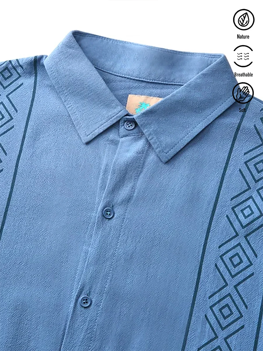 Men's Cotton-Linen Shirts Casual Stripes Lightweight Hawaiian Shirts