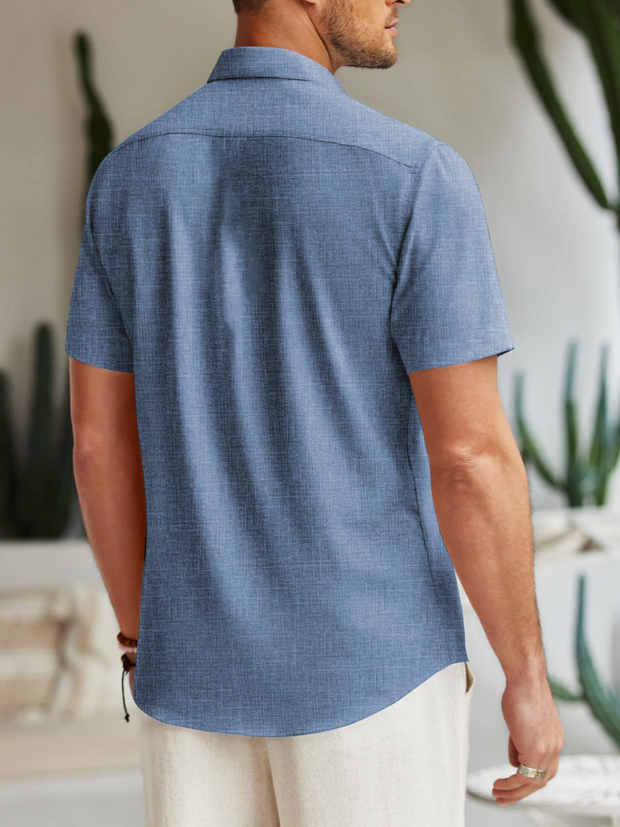 Men's Cotton-Linen Shirts Casual Stripes Lightweight Hawaiian Shirts