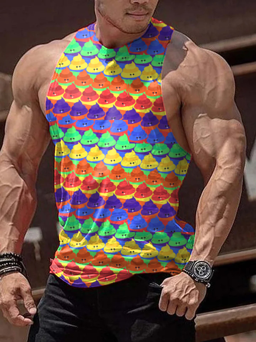 Men's Tank Top Rainbow Art Print Crew Neck Tank T-Shirt