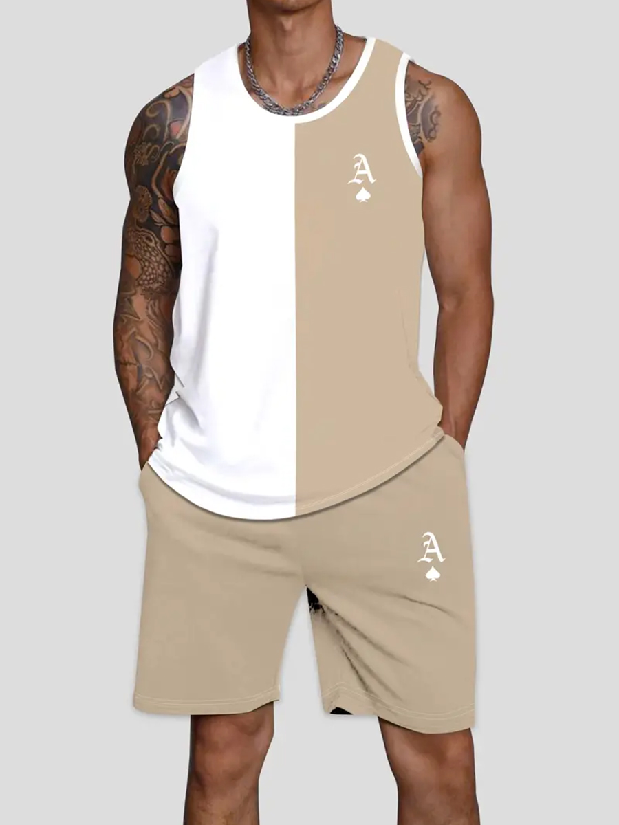 Men's Sets Art Poker Pattern Two-Piece Tank Top Shorts Set