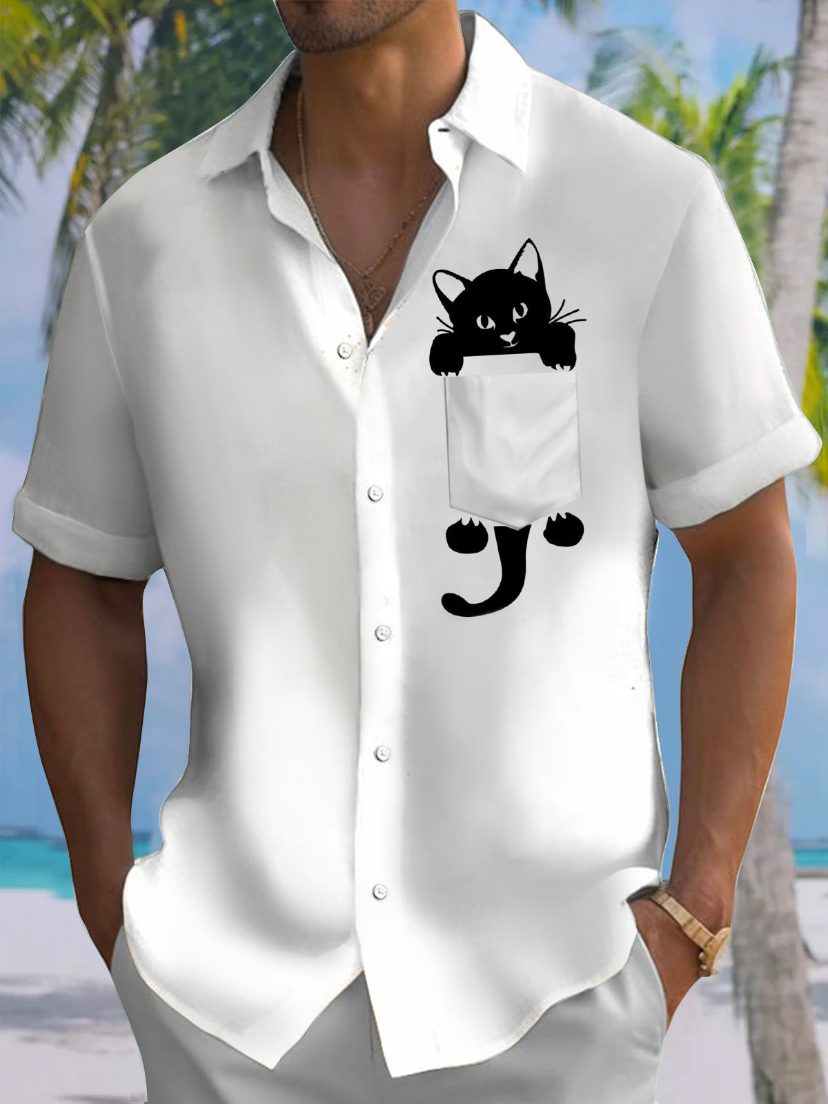 Men's Hawaiian Shirts Art Cat Print Aloha Shirts