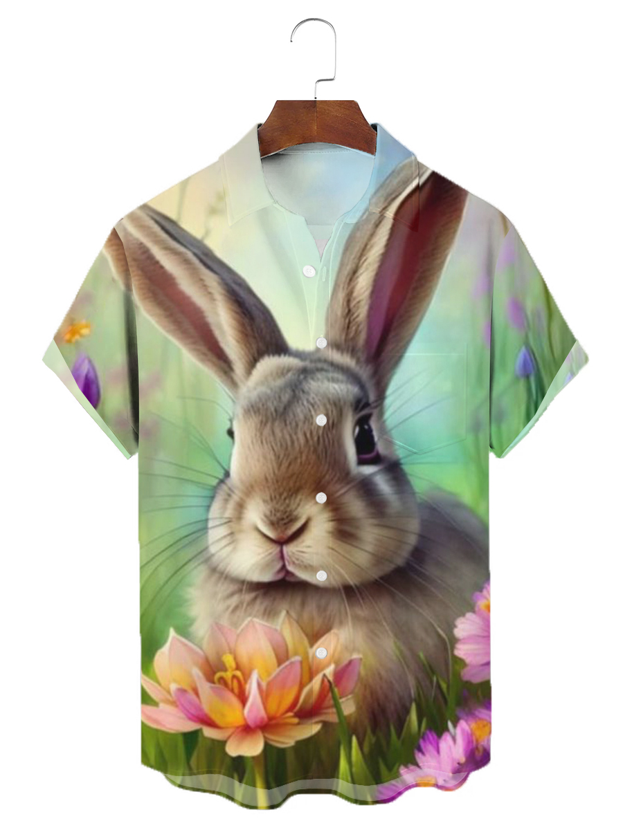 Easter Rabbit Art Print Short Sleeves Hawaiian Shirt