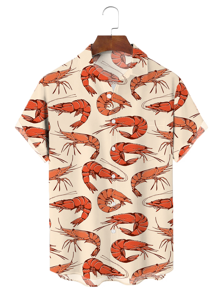 Men's Shrimp Print Easy Care Aloha Shirt