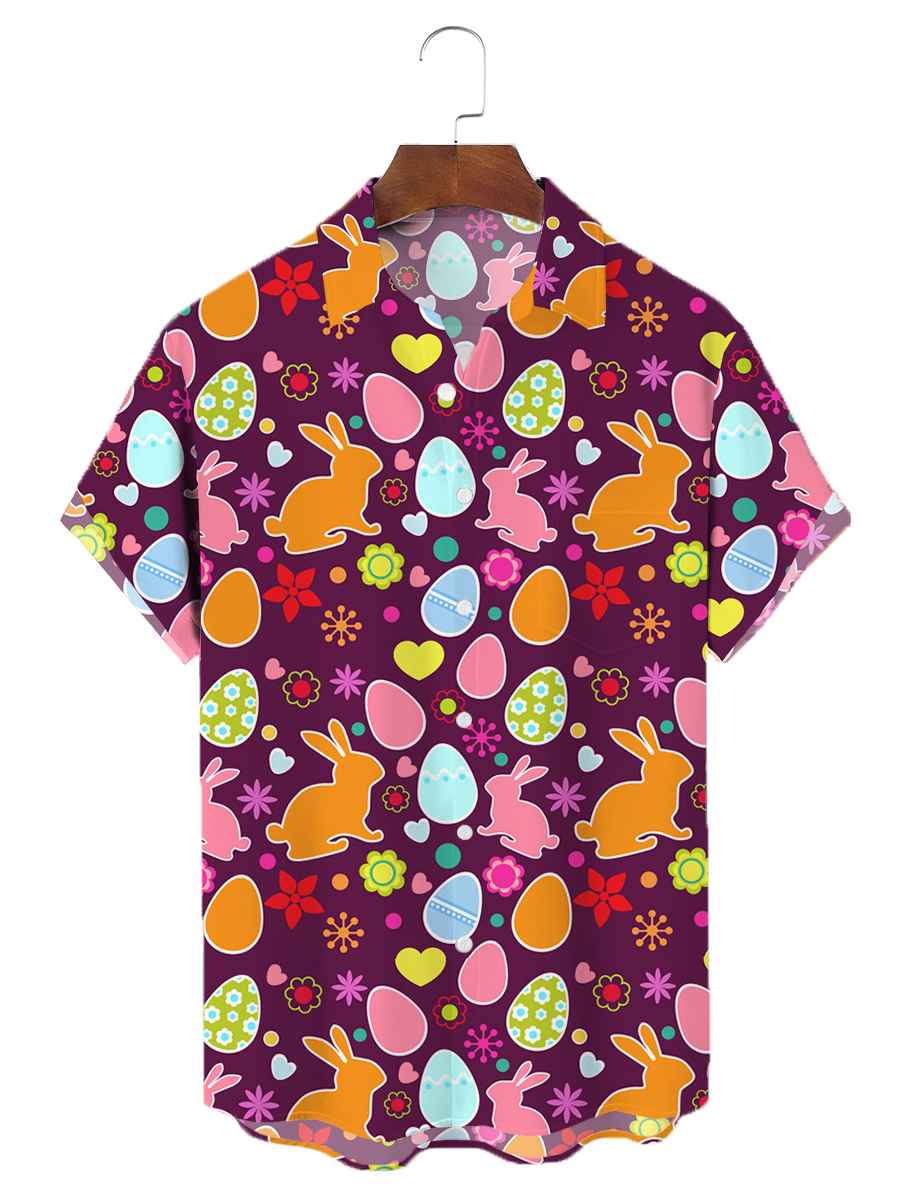 Men's Hawaiian Shirts Art Easter Eggs Print Aloha Shirts