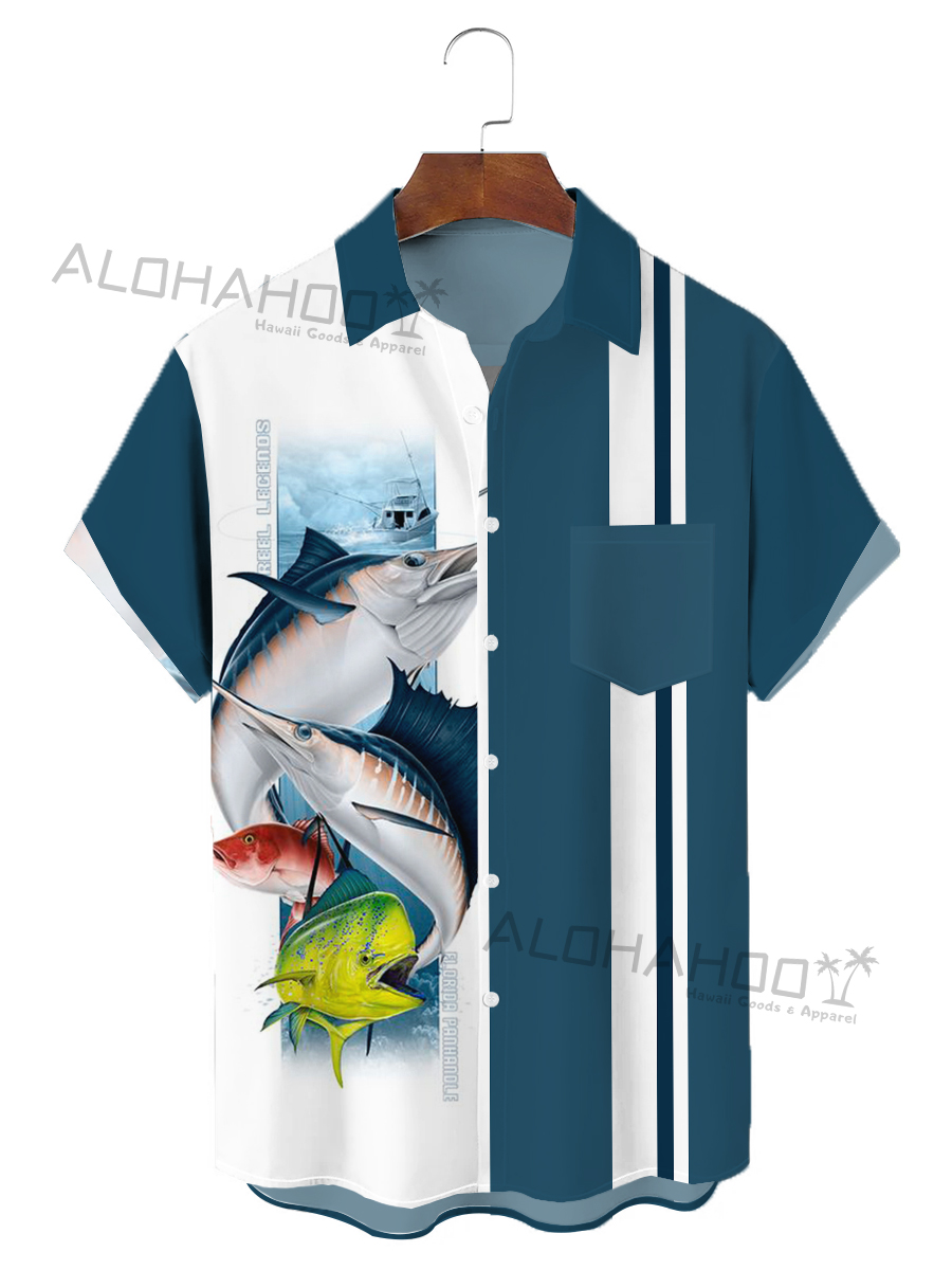 Ocean Creatives Swordfish Chest Pocket Hawaiian Shirt