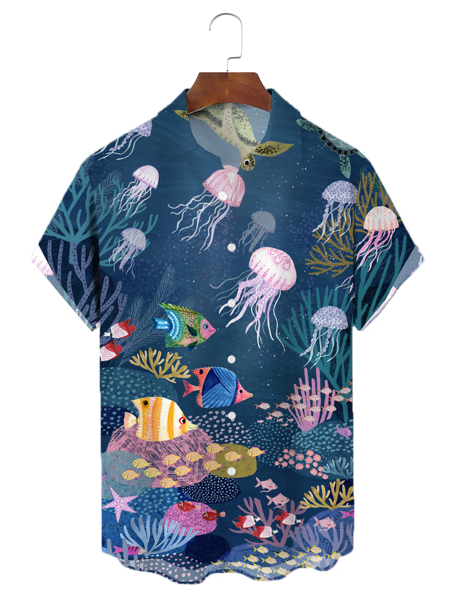 Men's Hawaiian Shirts Jellyfish Pattern Aloha Shirts