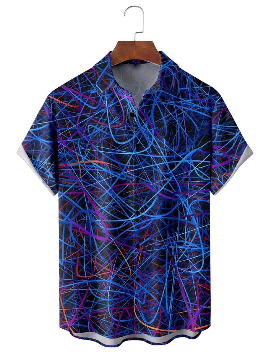 Colorful Curve Art Pattern Short-Sleeved Hawaiian Shirt