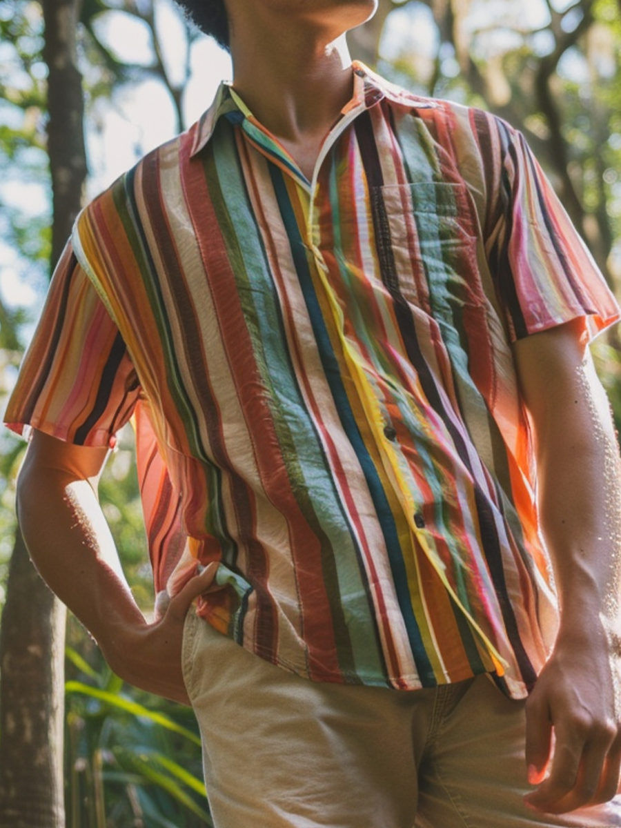 Men's Shirt Rainbow Art Print Casual Vacation Oversized Short Sleeve Shirt