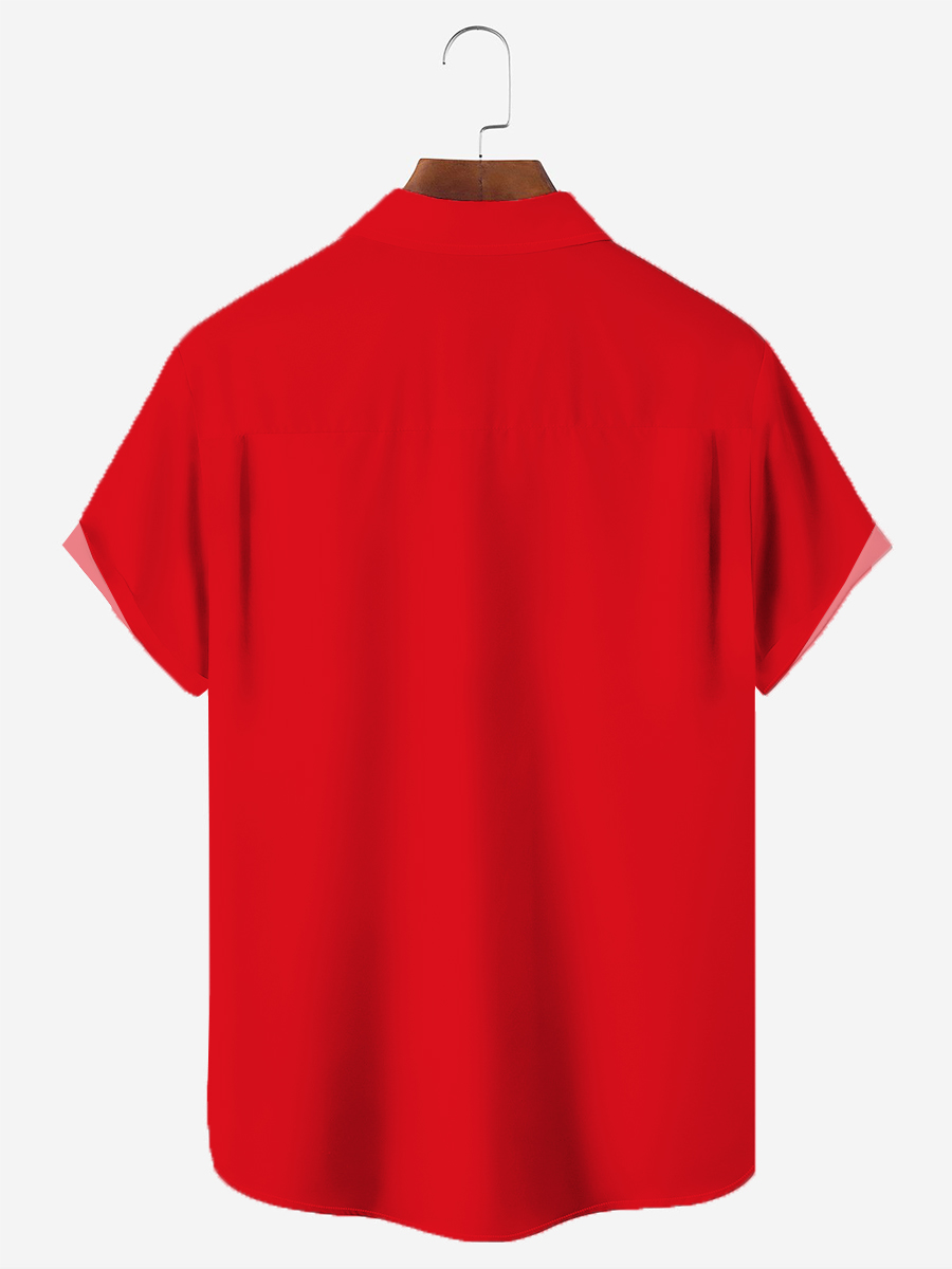 Men's Hawaiian Shirts Art Crane Chest Pocket Short Sleeve Bowling Shirt