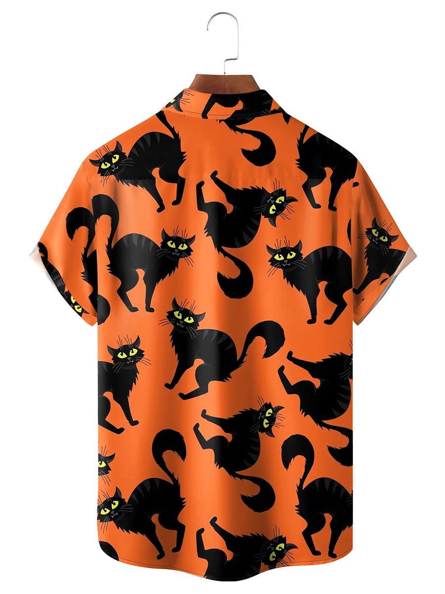 Men's Hawaiian Shirt Art Cats Print Button Down Pocket Shirt