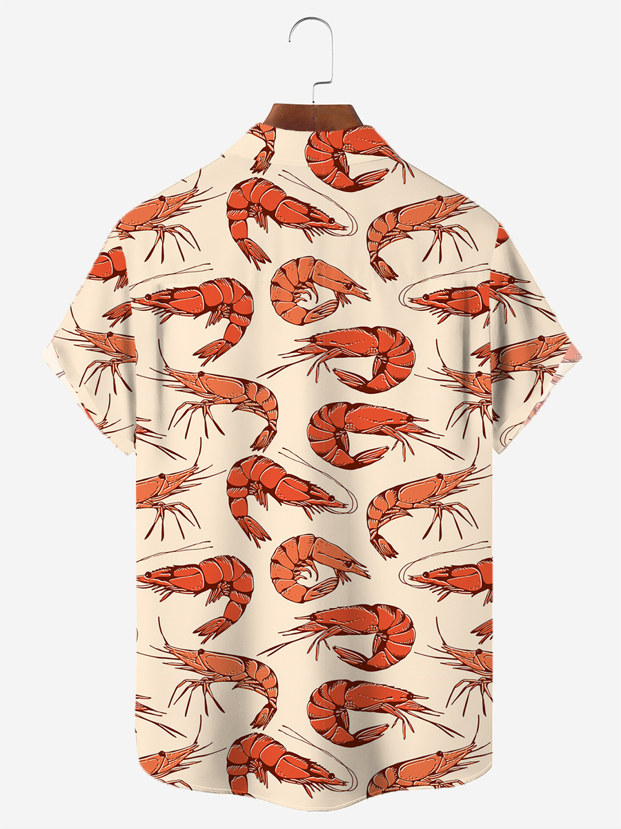 Men's Shrimp Print Easy Care Aloha Shirt