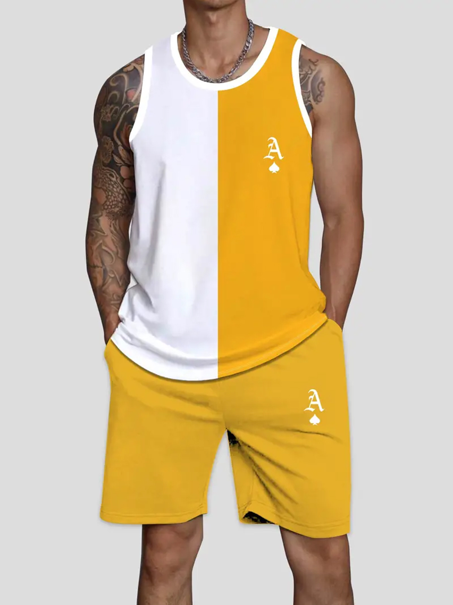 Men's Sets Art Poker Pattern Two-Piece Tank Top Shorts Set
