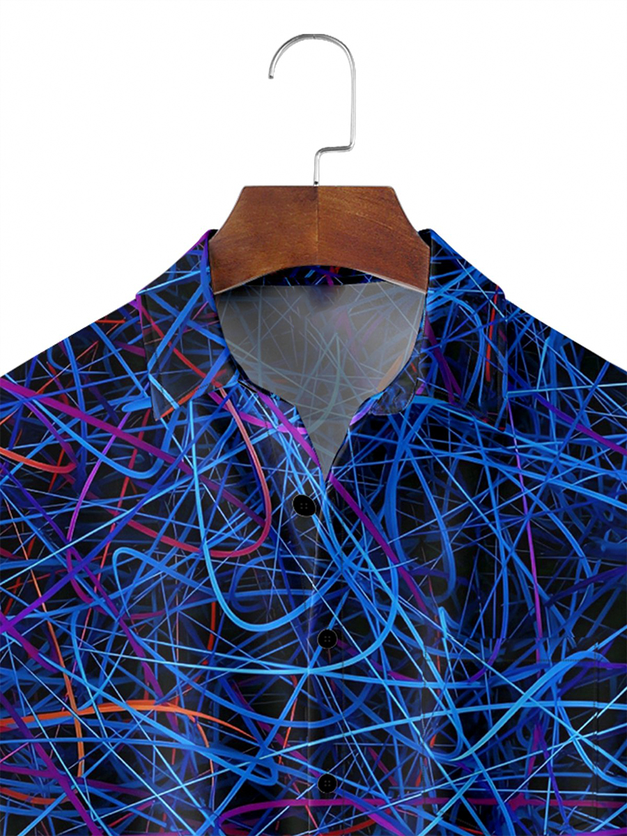 Colorful Curve Art Pattern Short-Sleeved Hawaiian Shirt