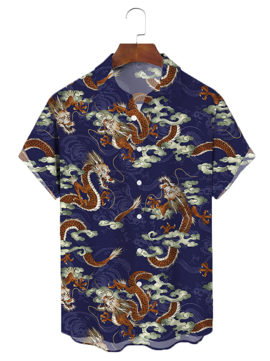 Art Japanese Dragon Print Hawaiian Shirts