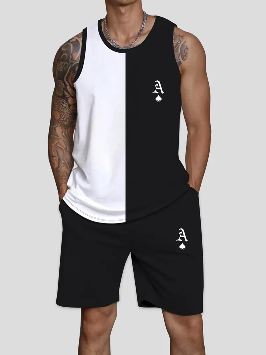 Men's Sets Art Poker Pattern Two-Piece Tank Top Shorts Set