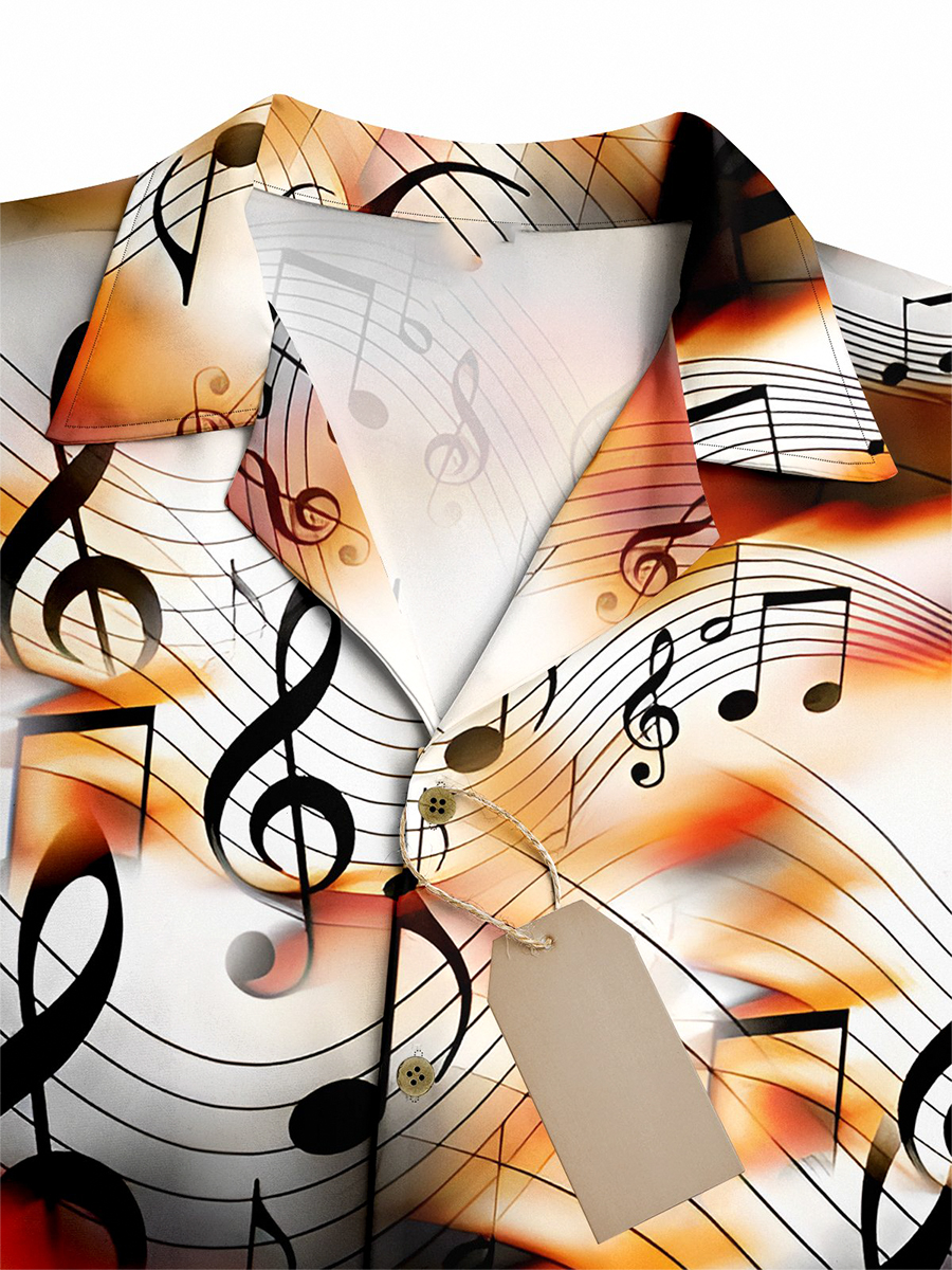 Moisture-Wicking Note Lines Chest Pocket Hawaiian Shirt