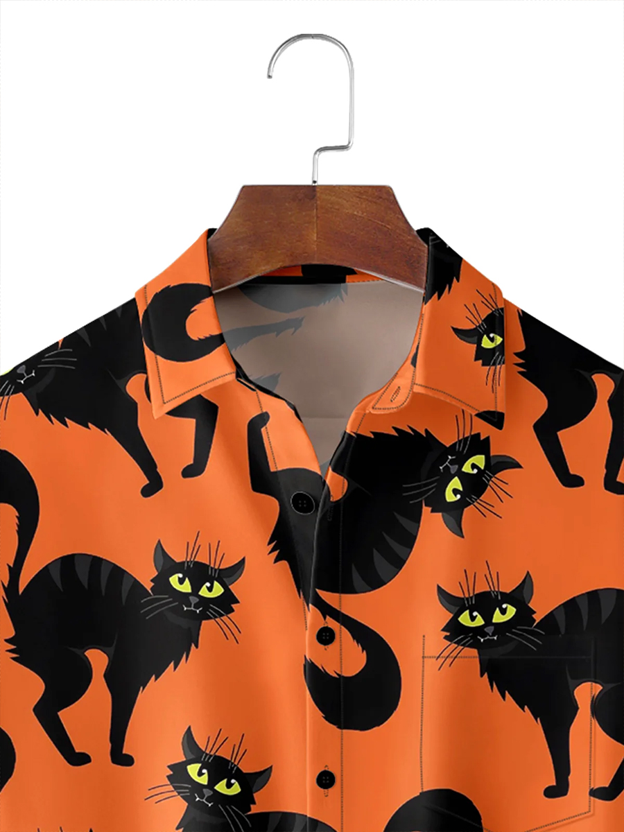 Men's Hawaiian Shirt Art Cats Print Button Down Pocket Shirt