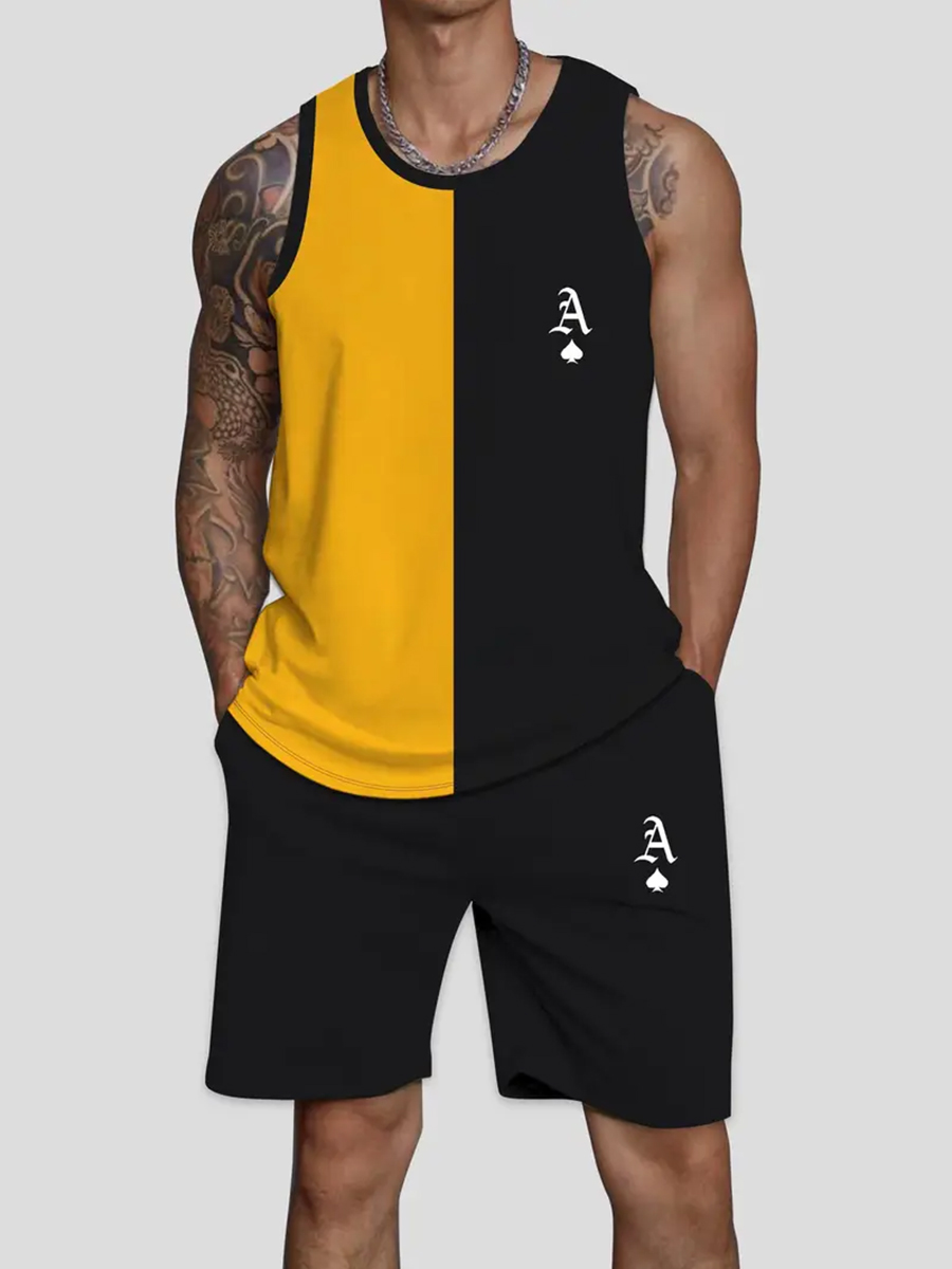 Men's Sets Art Poker Pattern Two-Piece Tank Top Shorts Set