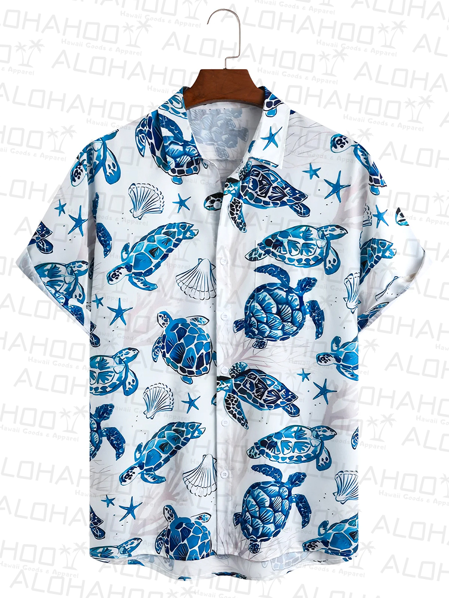 Sea Turtle Chest Pocket Hawaiian Shirt