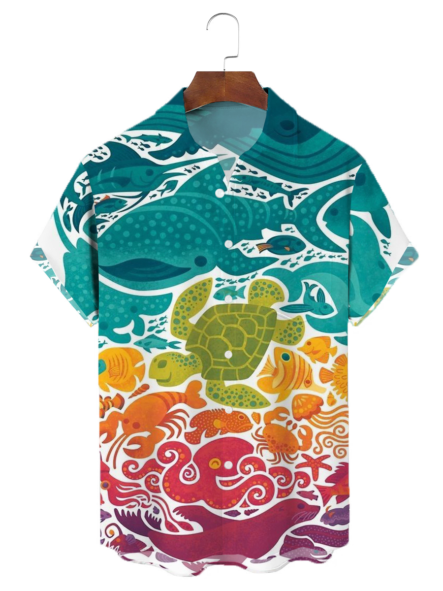 Men's Hawaiian Shirts Sea Turtle Pattern Aloha Shirts